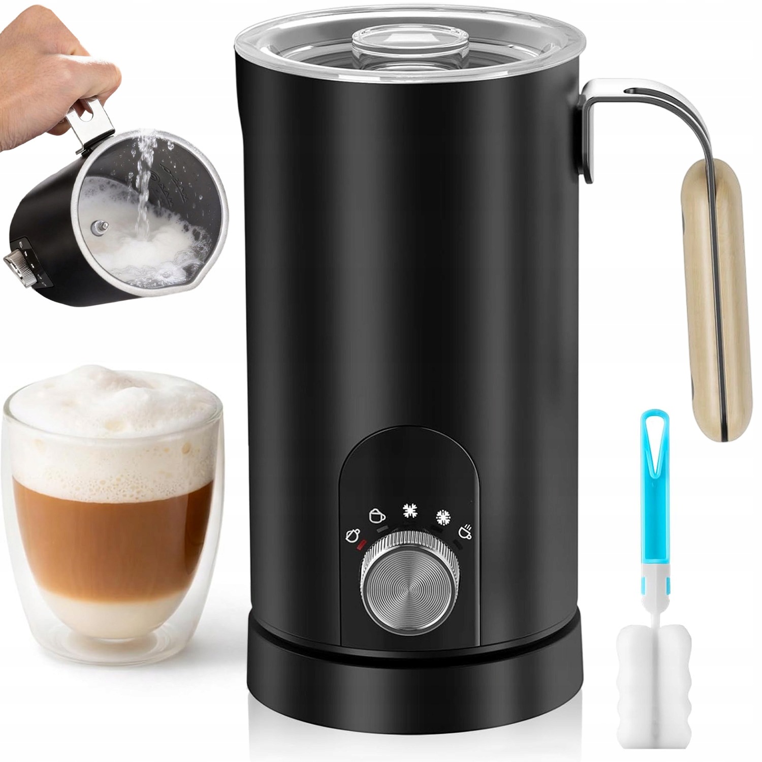 Elektrický Napěňovač Mléka Černý 350 ML, Ovládání Jedním Kliknutím