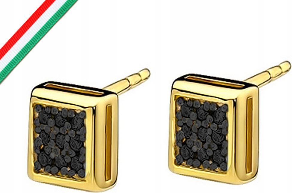 Zlaté náušnice 585, černé čtverečky, malé diamanty pro ženy, elegantně módní