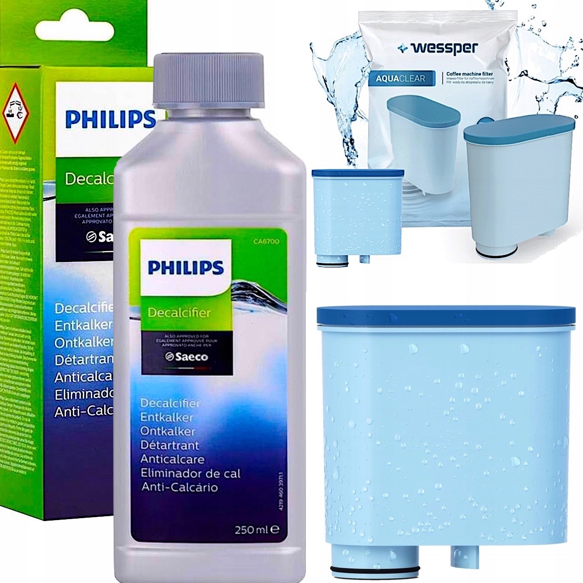 Levně Odvápňovač pro kávovar Philips CA6700 2x Vodní filtr AquaClear pro Saeco