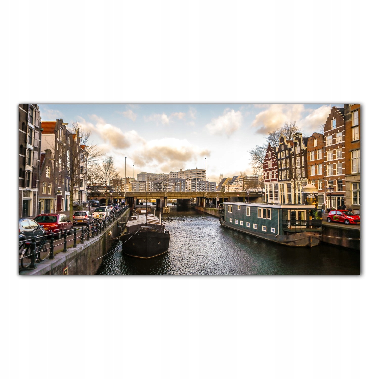 

Obraz na szkle Foto Łódki Kanał Amsterdam 100x50