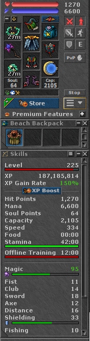 TIBIA 225 ED + 95 Magic Level + QUESTY + REFUGIA + EQ + FREE RK