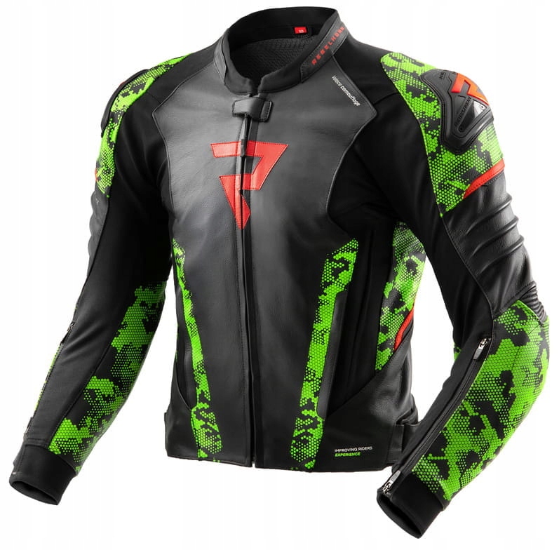 Rebelhorn Veloce Camo Black Green Fluo Red Kožená Motocyklová Bunda