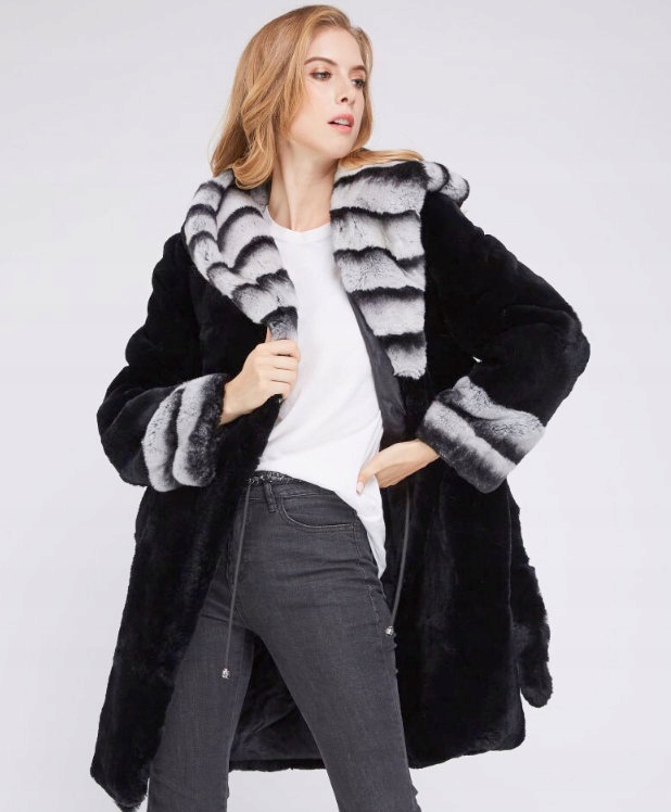 Płaszcz Futro naturalne Królik Rex Chinchilla 38 M Typ futro