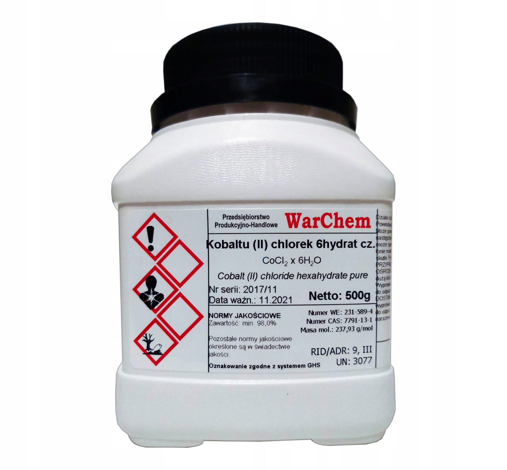 

Chlorek Kobaltu (II) 6hydrat czysty 500g
