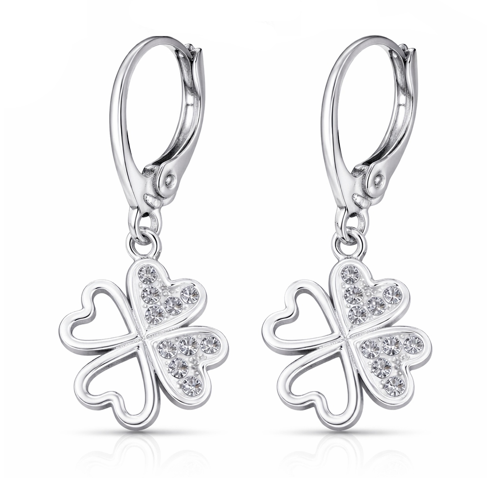 Stříbrné náušnice čtyřlístek čtyřlístkem, anglické Stříbro 925 pro štěstí