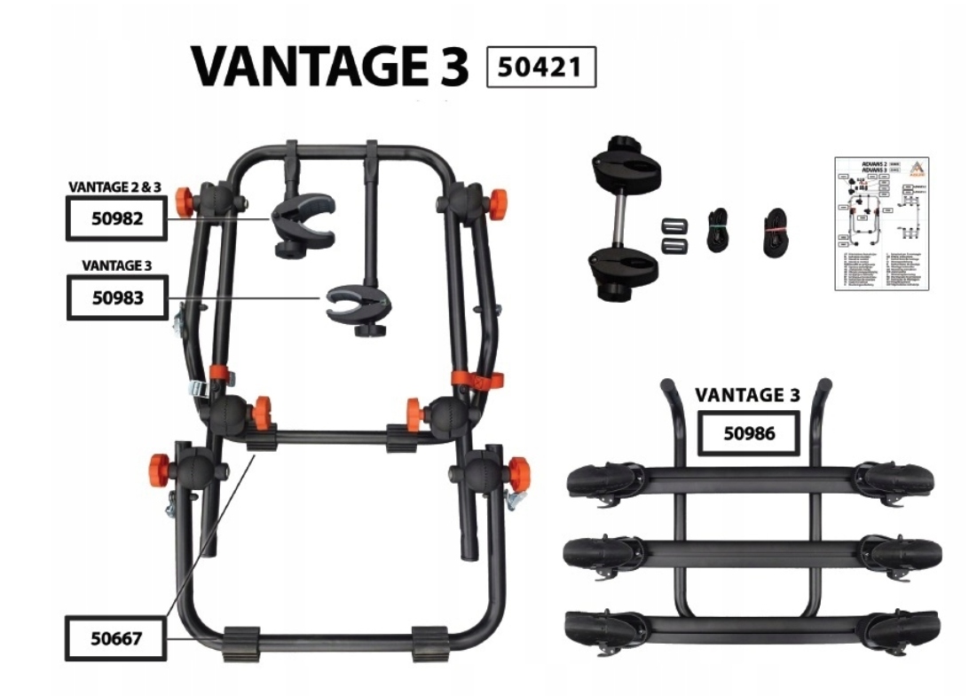 Super Bagażnik rowerowy na klapę Aguri Vantage 3 BLACK nowy model Model Vantage 3