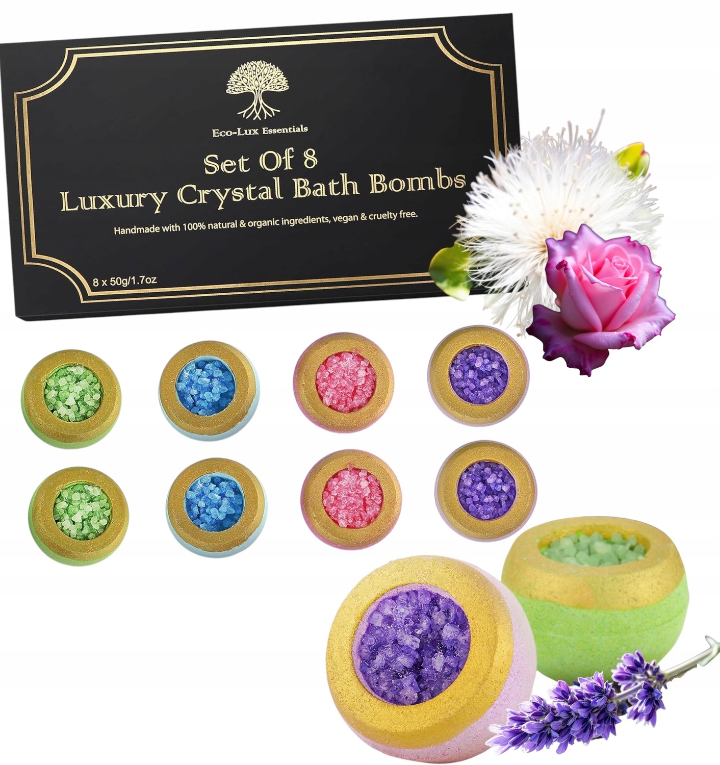 Koupelové Bomby 100% Přírodní Luxusní Květiny Veganská Dárek