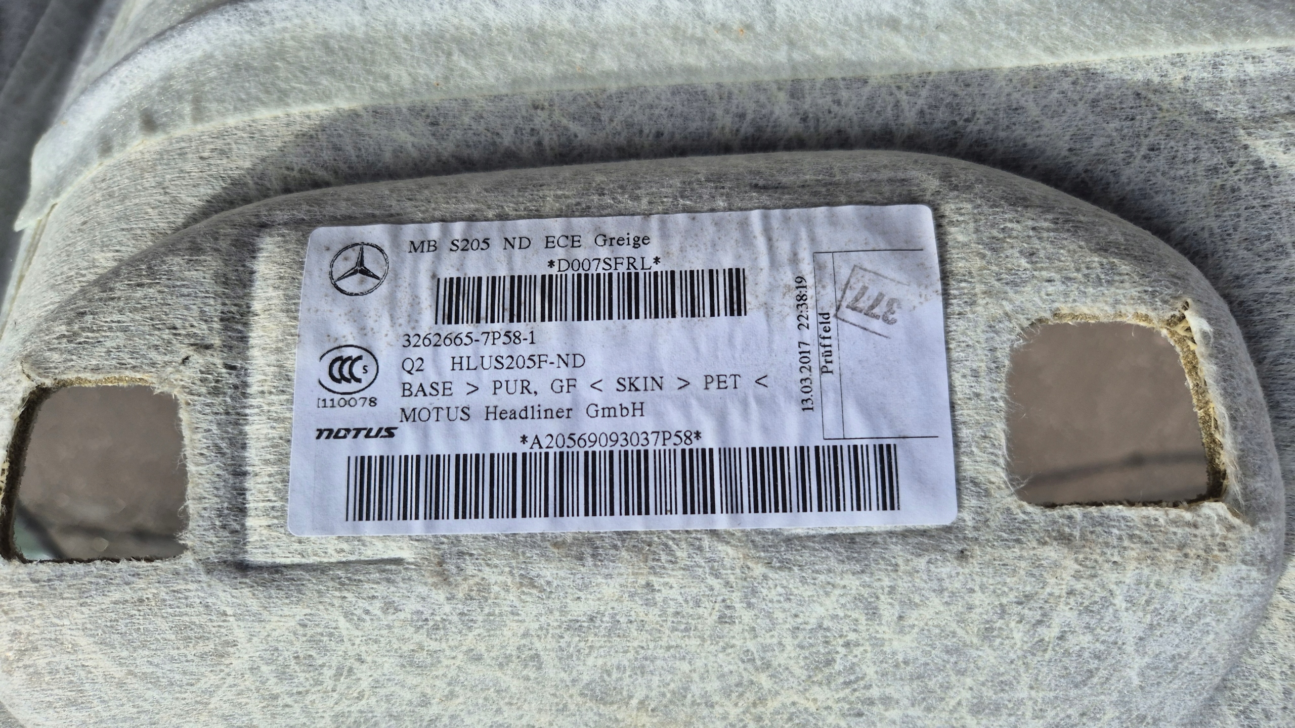 CIELO INTERNO grigio MERCEDES W205 KOMBI