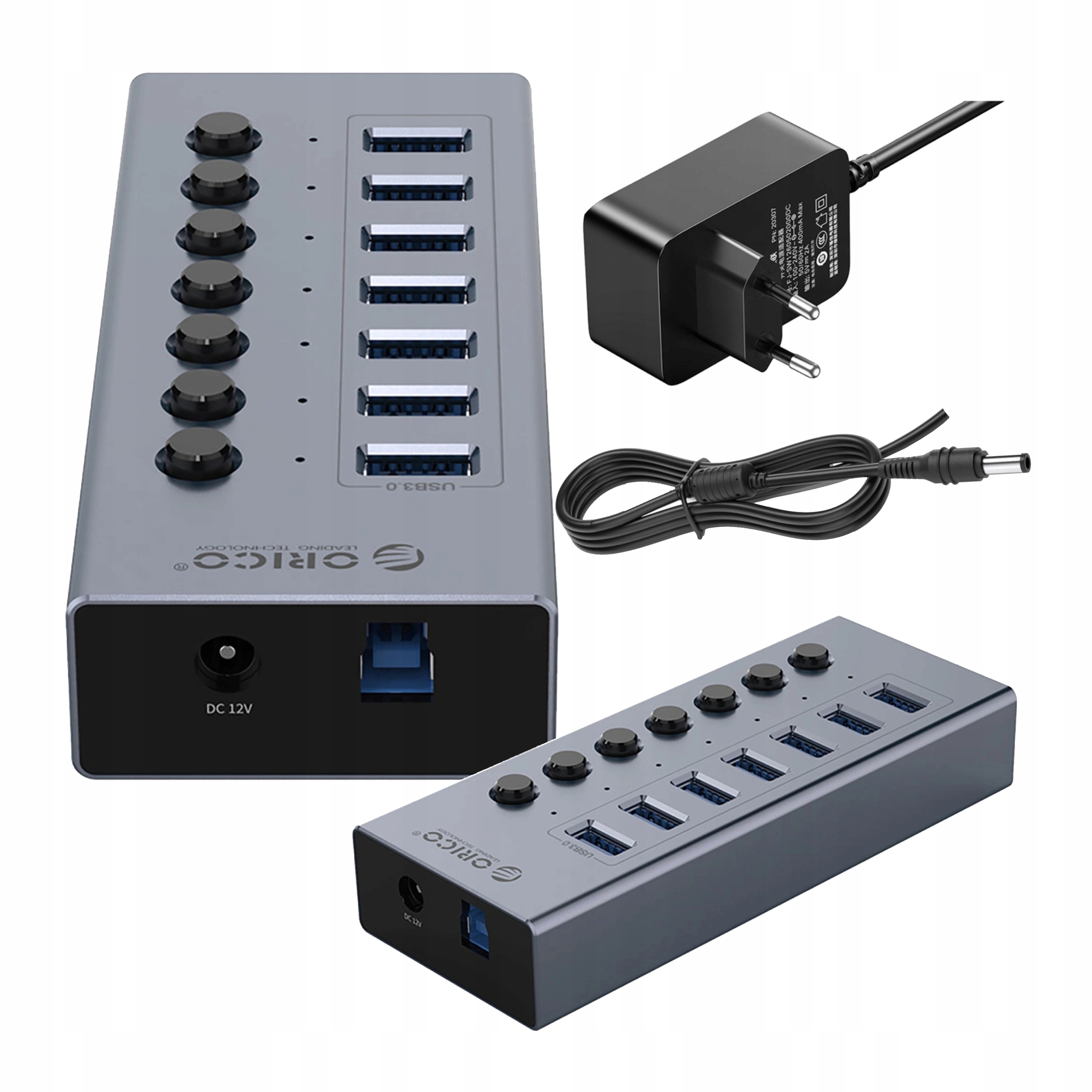 Orico Rozdzielacz Hub Usb 7X Usb-a 3.0 Z Włącznikami Szary 5GBPS