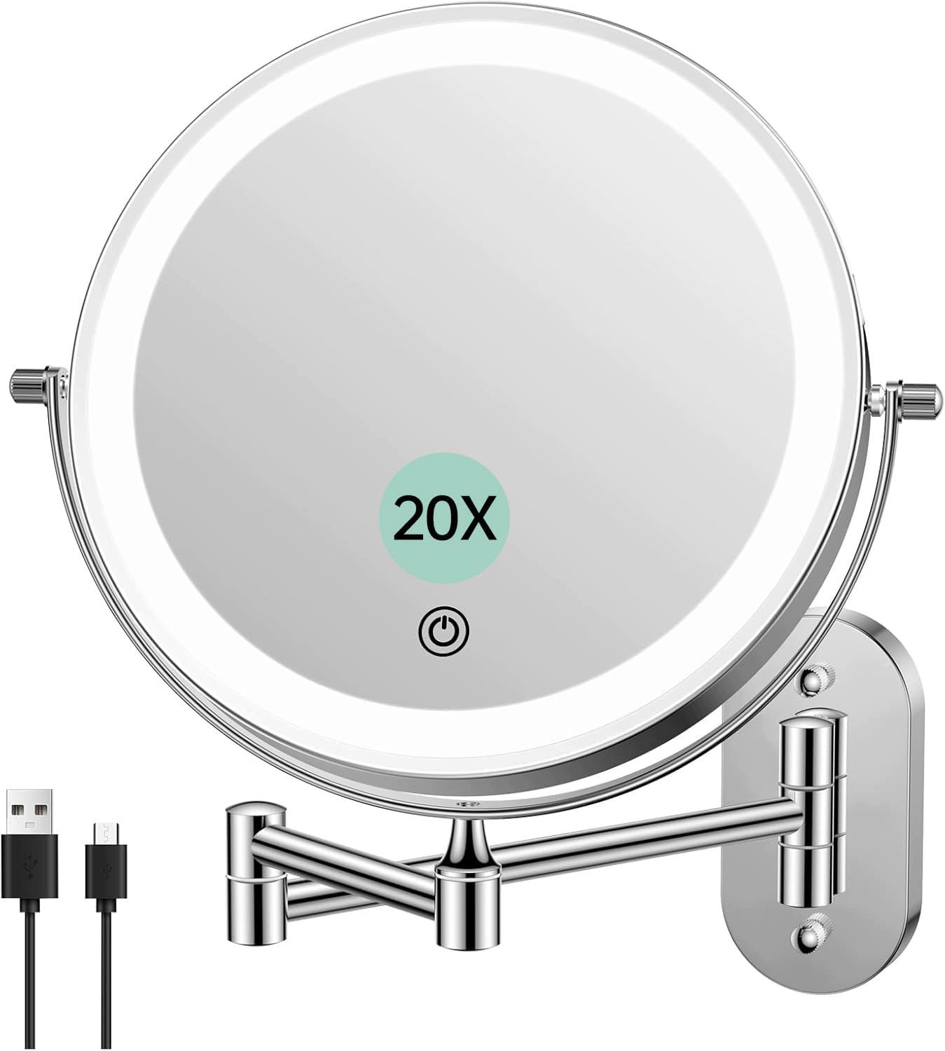 Kosmetické zrcátko s podsvícením a funkcí zvětšení 1/20x 5000 mAh
