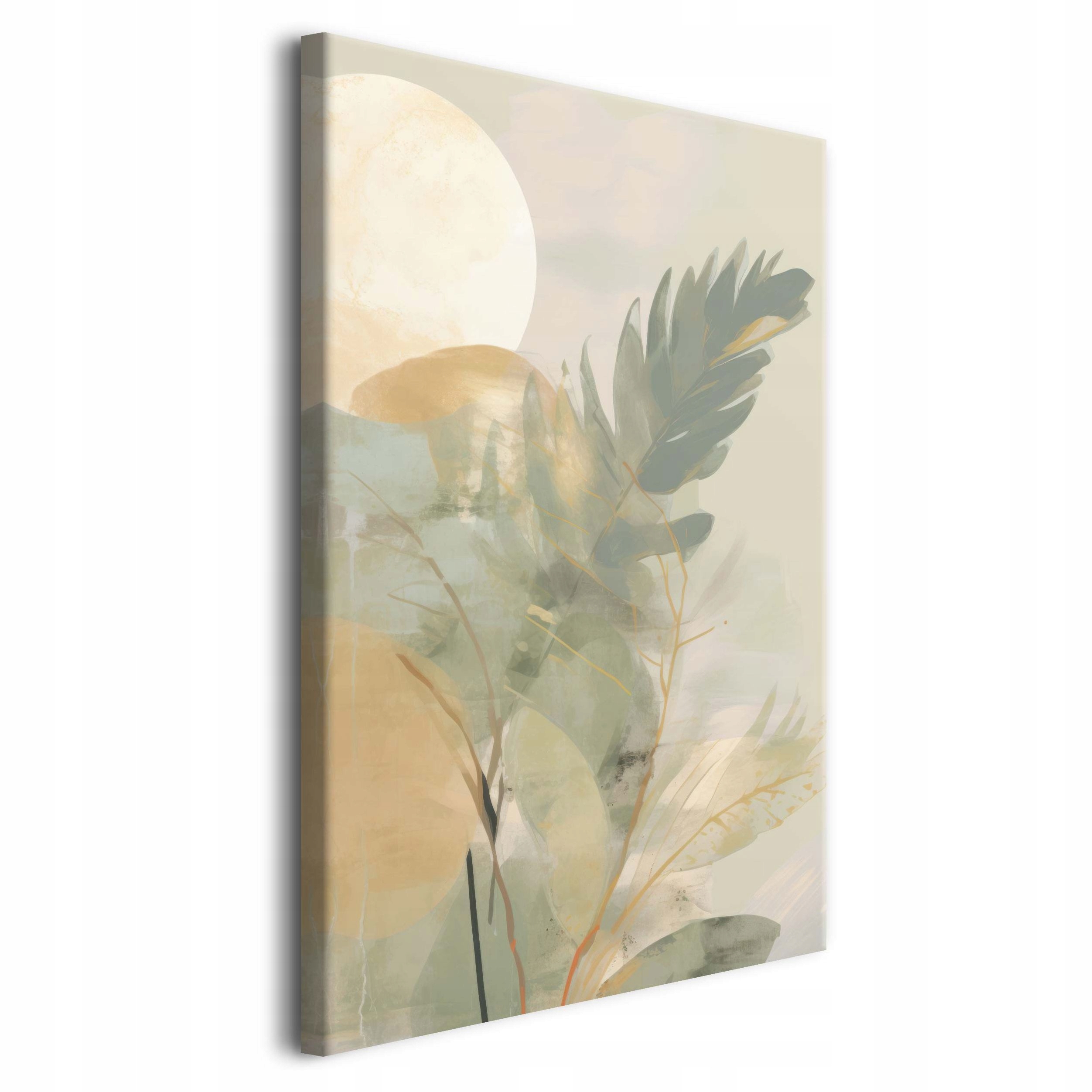 Minimalistyczny Obraz na ścianę Liście w beżu Stonowany Krajobraz Zieleń