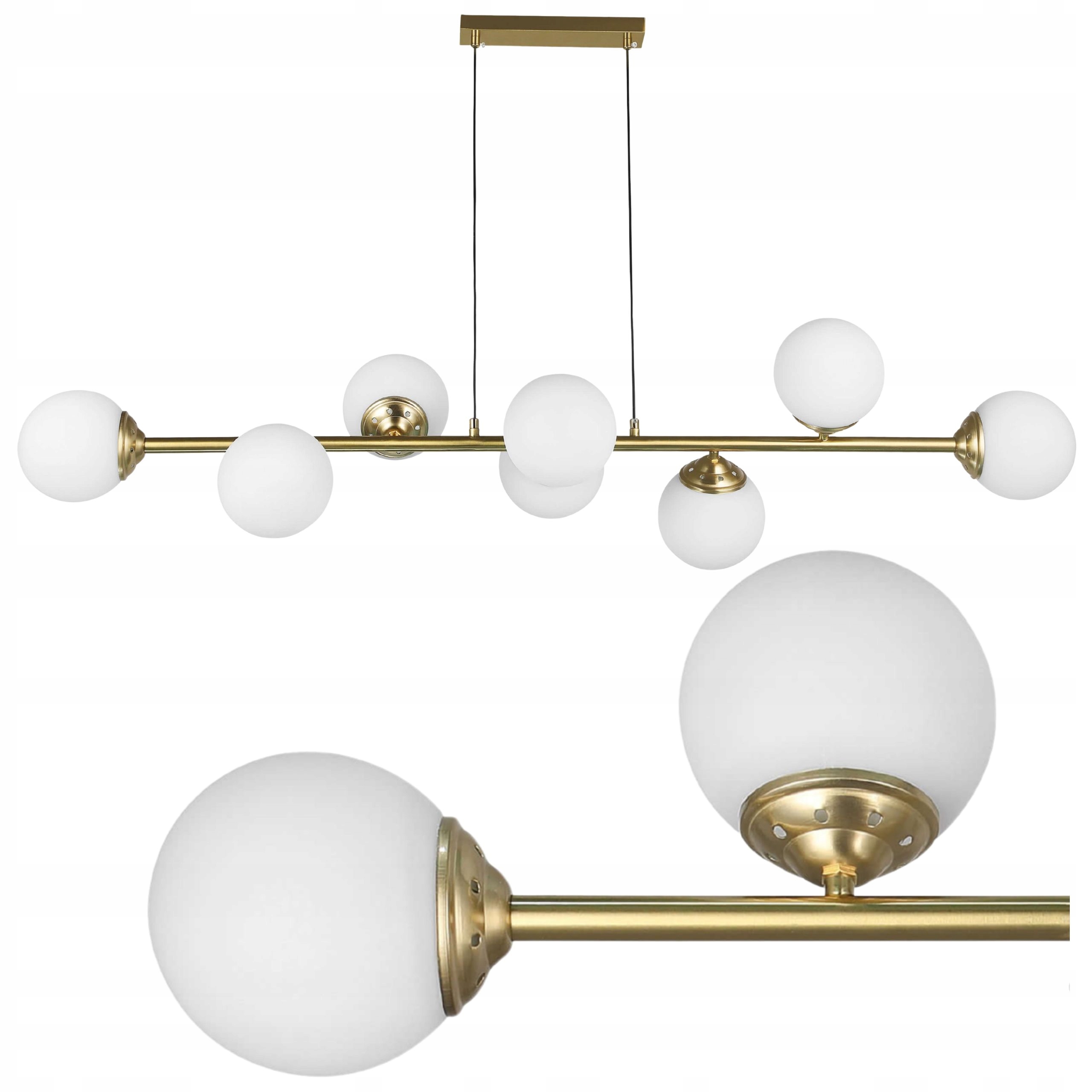 Lampa Wisząca Sufitowa Szczotkowane Złoto Białe Kule Szklane Duna 8xE27 Led