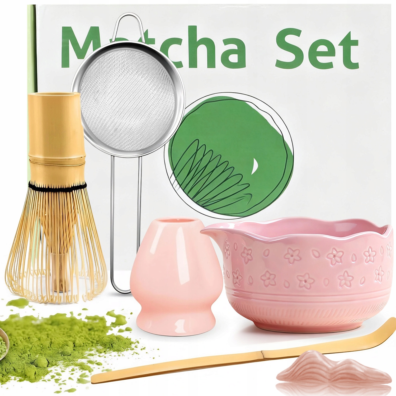 Sada Na Čaj Matcha Keramika Nastavit, Chasen Metla Plec Lžička