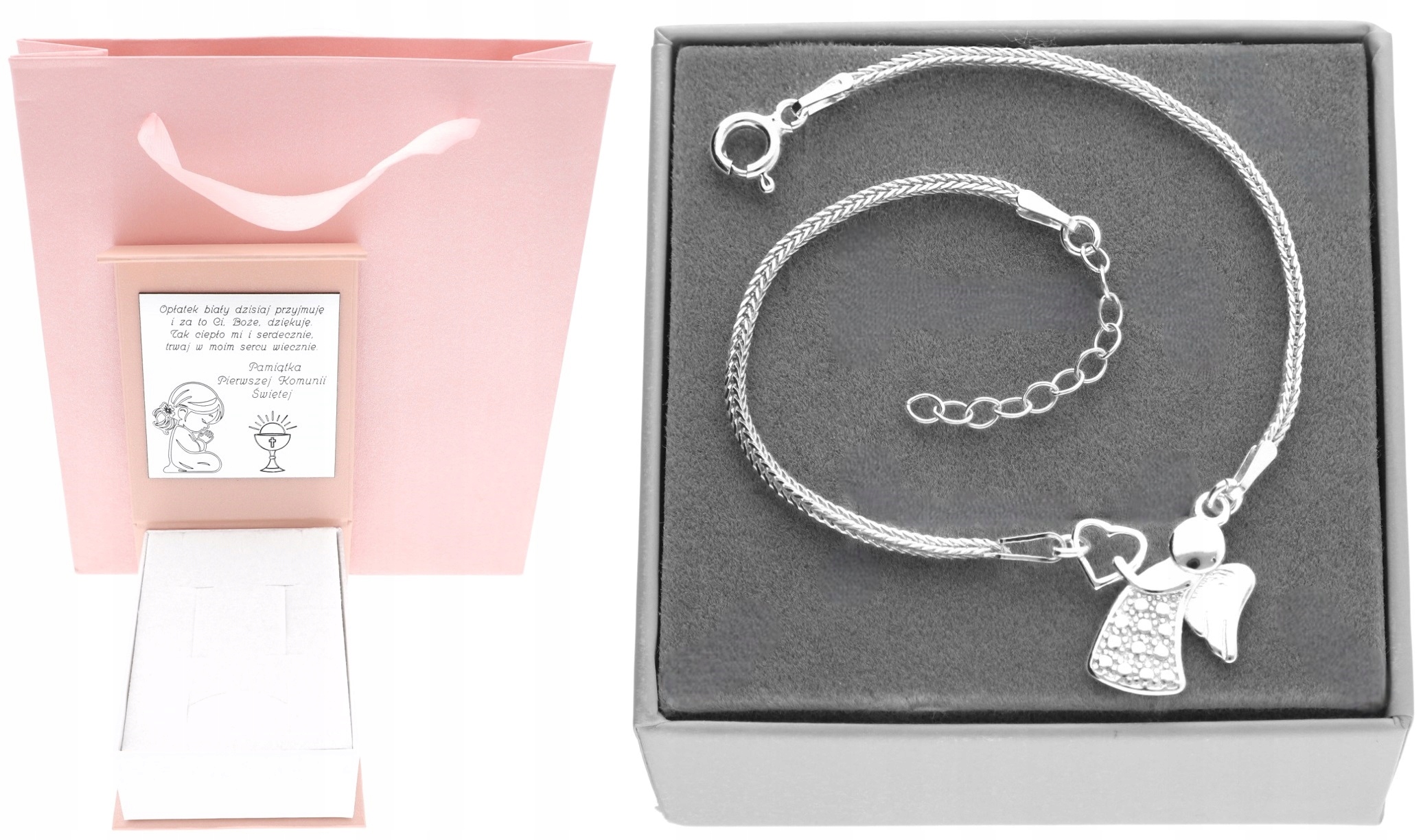 Stříbrný náramek Anděl Svaté Přijímání Gravírování 925 krabička kabelka
