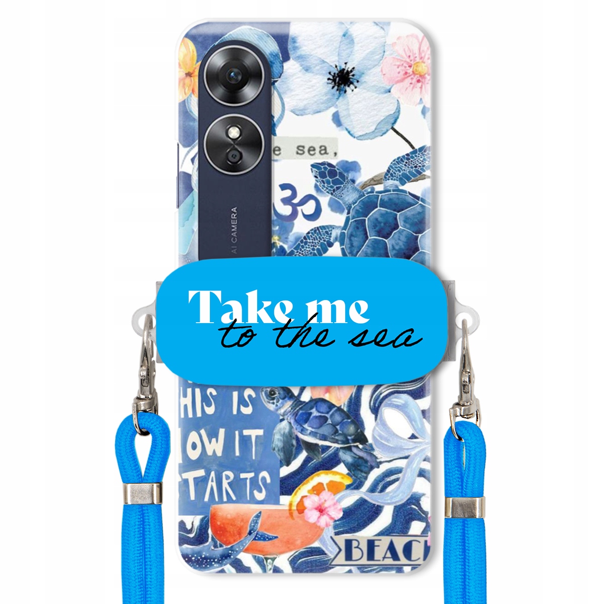 Puzdro pre Oppo A17 Modré Crossbody vodítko držiak Take Me To The Sea Top