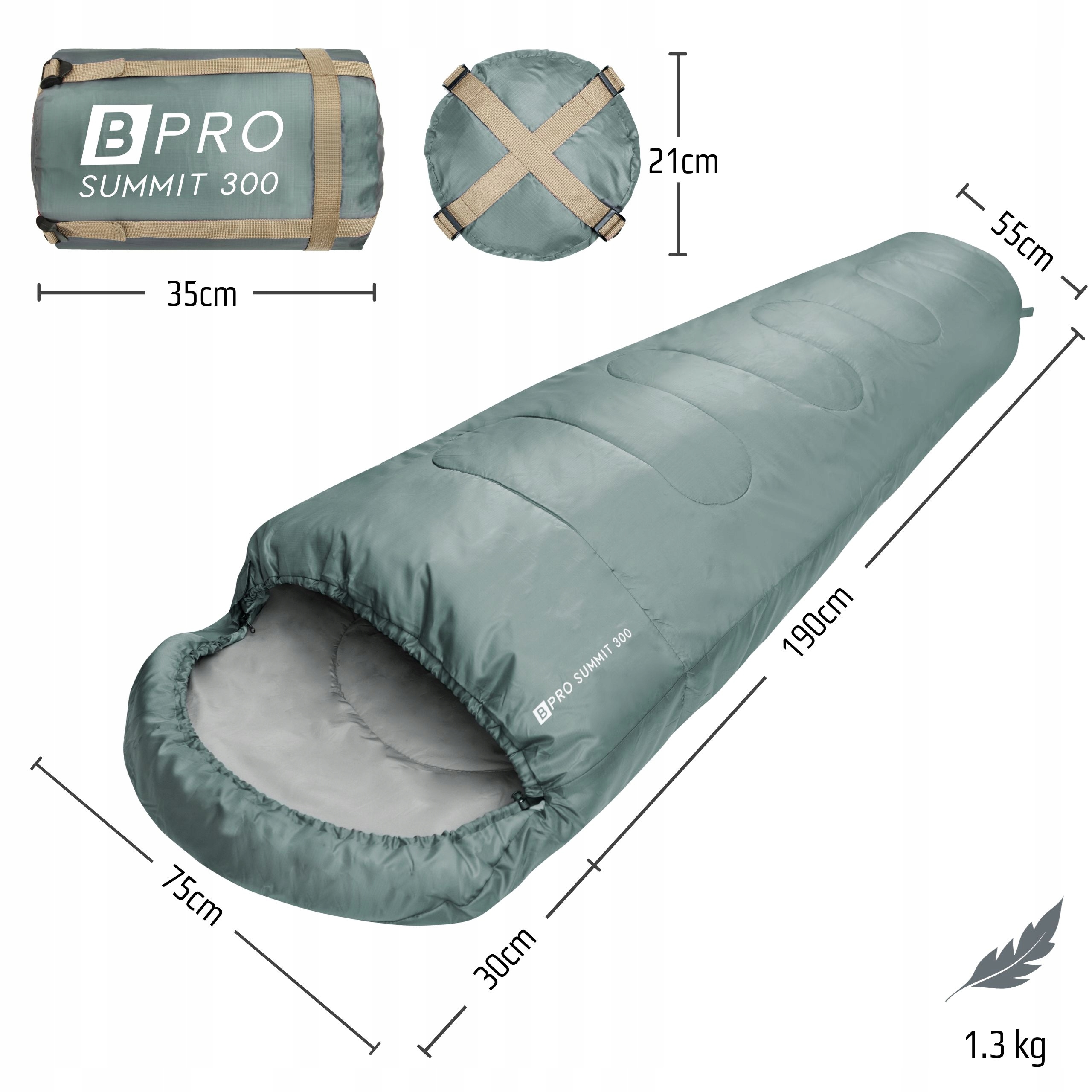 MUMIA CIEPŁY ŚPIWÓR TURYSTYCZNY |KAPTUR|KOMPRESJA Model Summit 300