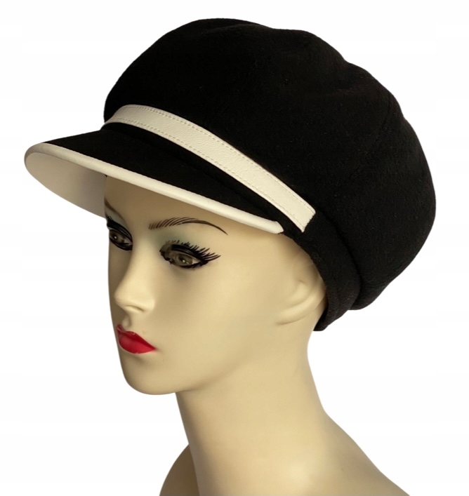 Zimní dámská vlněná čepice s kšiltem Rabionek černá 56 cm nastavitelná