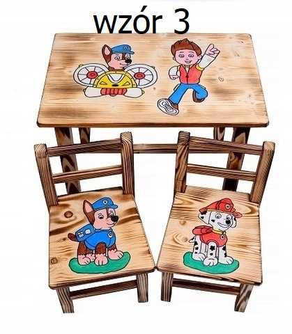 Stolik+2 krzesełka MEBELKI DREWNIANE DLA DZIECI PSI PATROL Kolor odcienie brązu