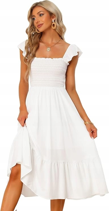 Vzdušná L Řasící Šaty S Volánkem Boho Bílá