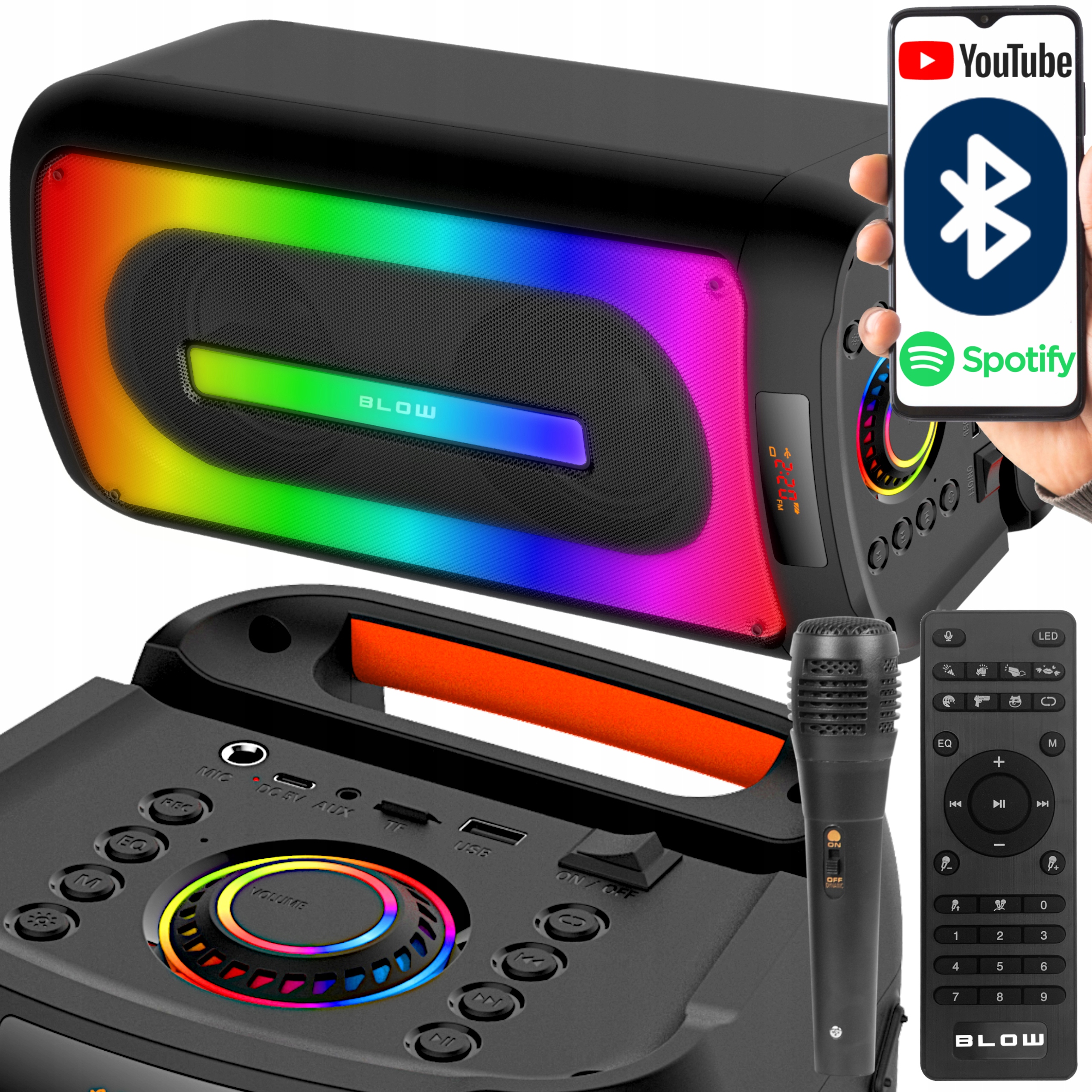 Bluetooth Reproduktor Usb Prenosný Boombox Rgb Karaoke Mikrofón Diaľkové Ovládanie Súprava