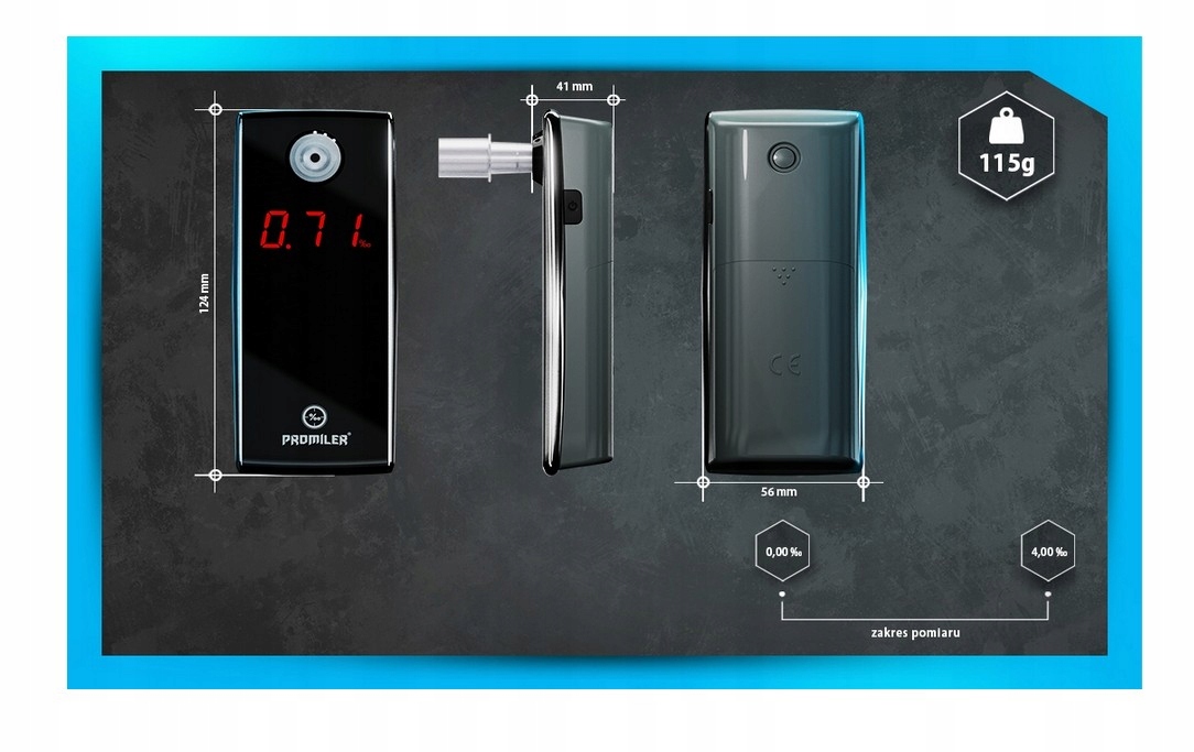 Alkomat Promiler AL 5500 ustniki 2 lata serwis Measurement Resolution 0 01