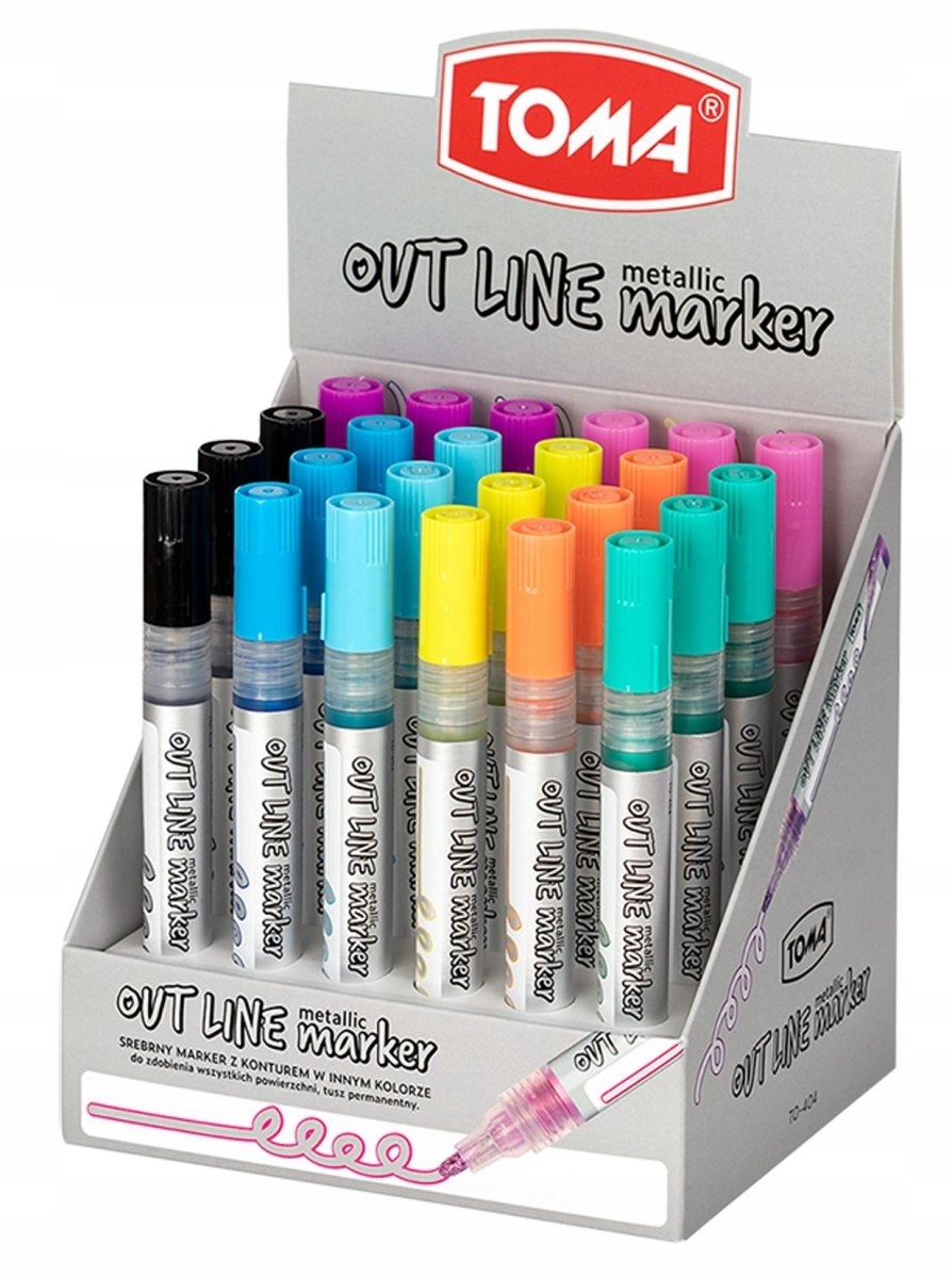 24szt 3x8kol Marker obrys OUTLINE srebrny metaliczny z konturem TO-404 TOMA