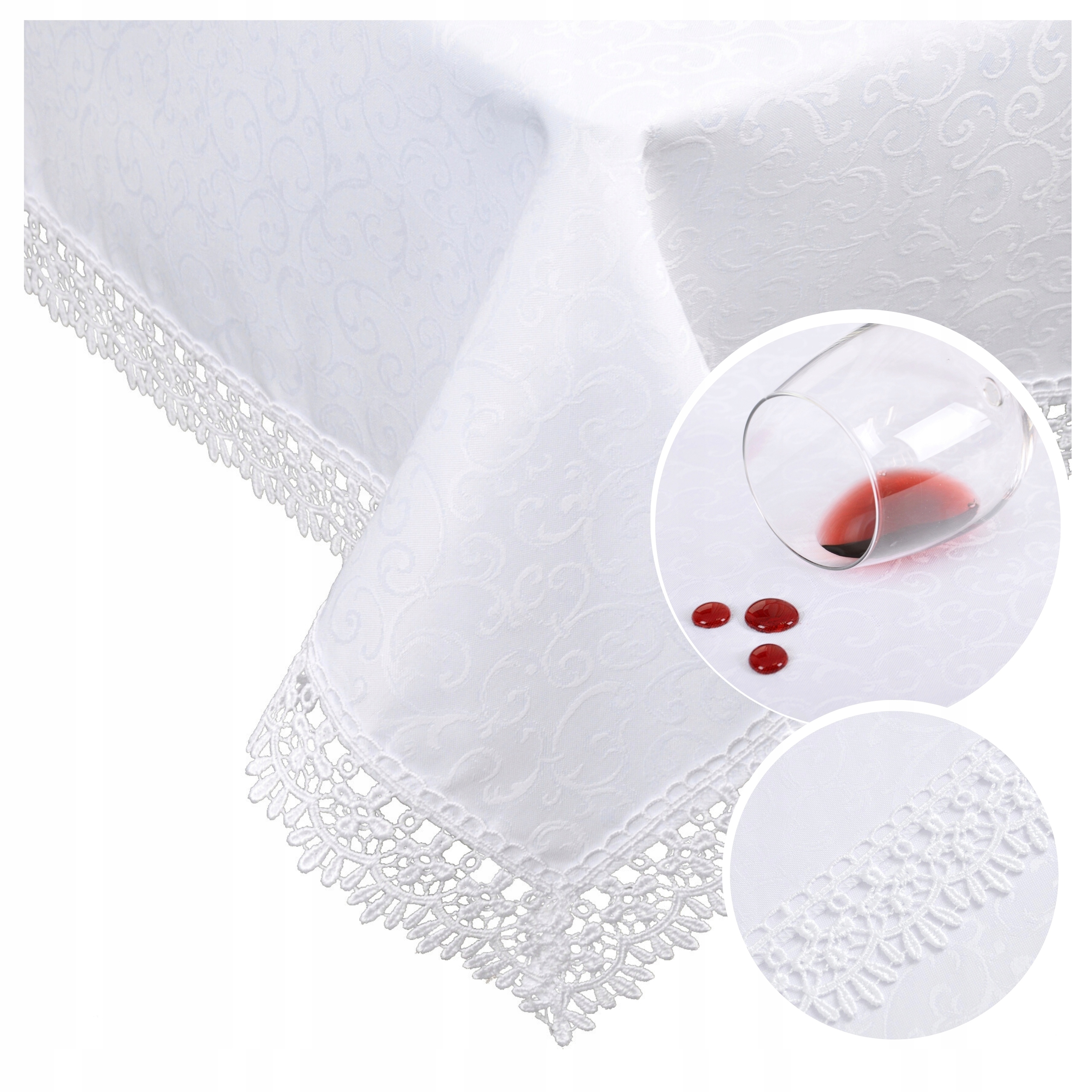 Obrus Biały Plamoodporny Gipiura 260x140 Florencja Na Stół Dekoracyjny