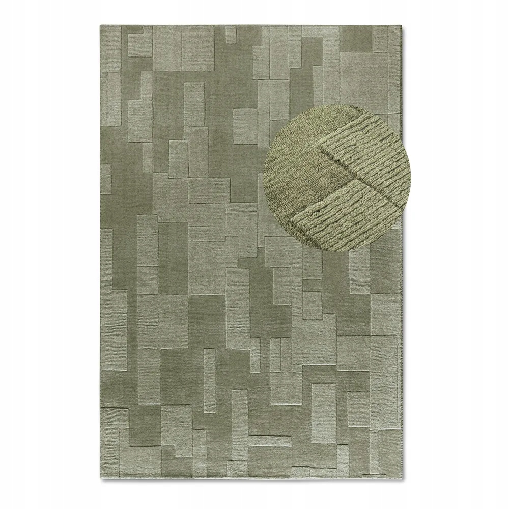 Vlnený koberec do obývačky 190 x 280 cm, ručne tkaný, zelený s 3D efektom