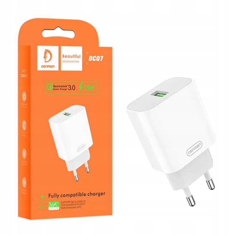 Ładowarka Sieciowa 3.6A 18W Biała Denmen DC07 Usb