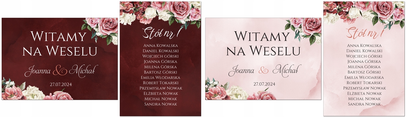 Plan stołów gości tablica na wesele A5 8szt Kolor dominujący wielokolorowy