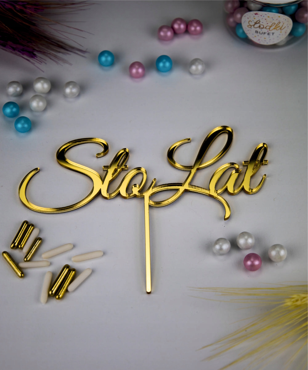 TOPPER TOPER NA TORT CIASTO URODZINY OZDOBA DEKOR STO LAT ZŁOTY LUSTRZANY Marka CakeDecor