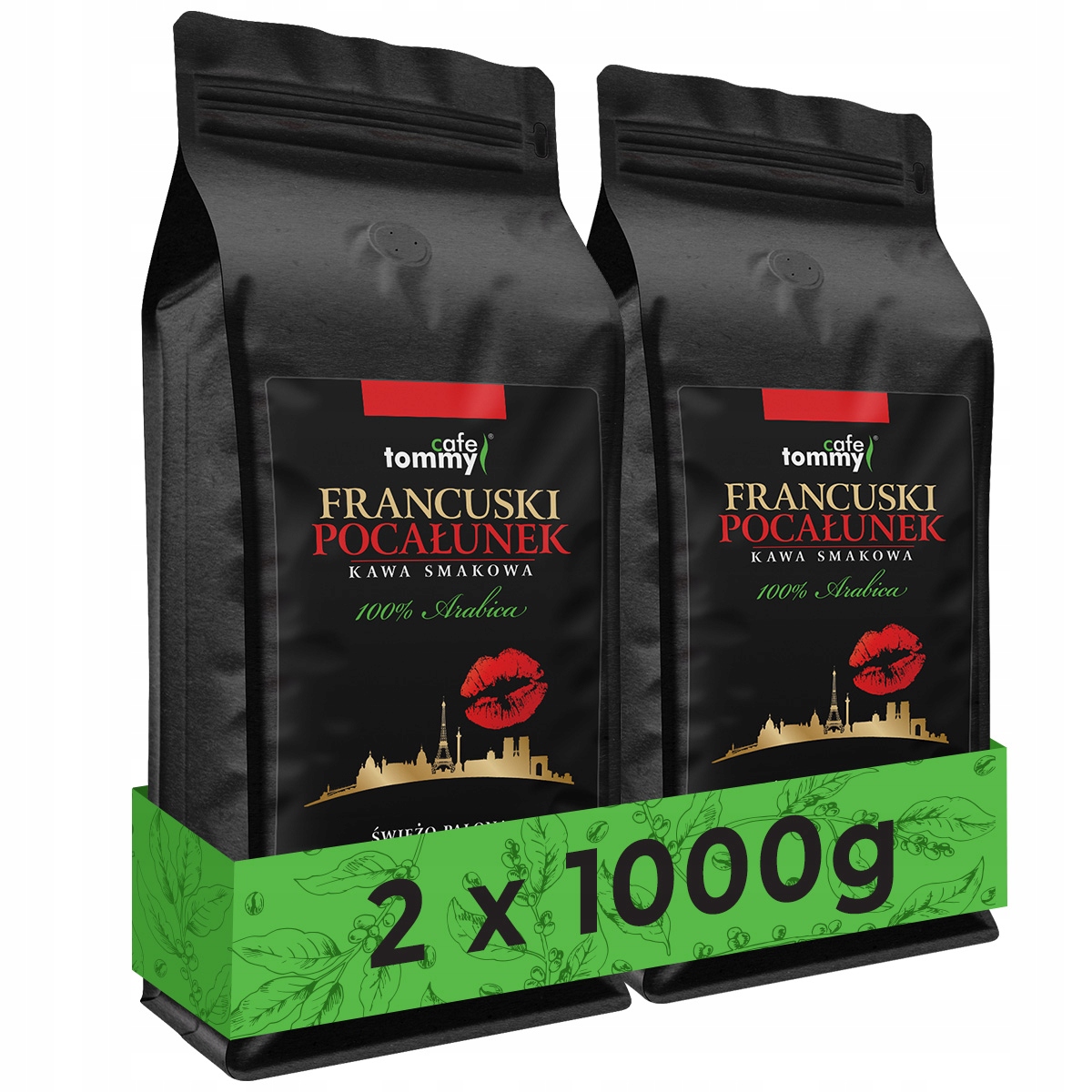 Káva zrnková ochucená 2x1kg 100% Arabica Francouzský Polibek Čerstvě pražená