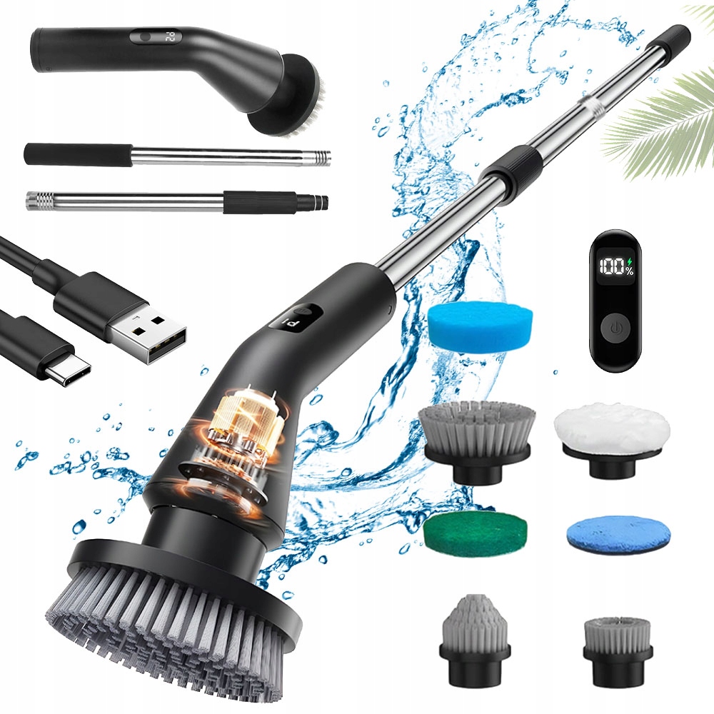 Levně Ruční Elektrický Čisticí Kartáč Se Zatahovací Rukojetí, 7 Hlavic, 37 V IPX7