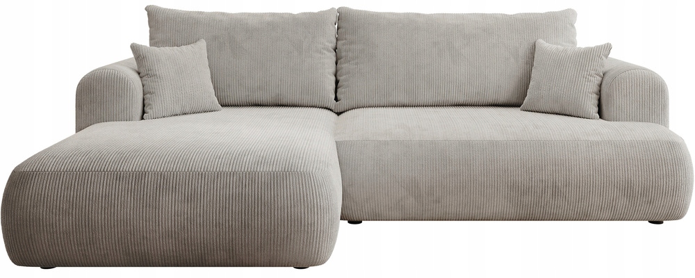 Rohová Sedací Souprava s funkcí spaní Ovo Cord s úložným prostorem, šedobéžový, levý samet