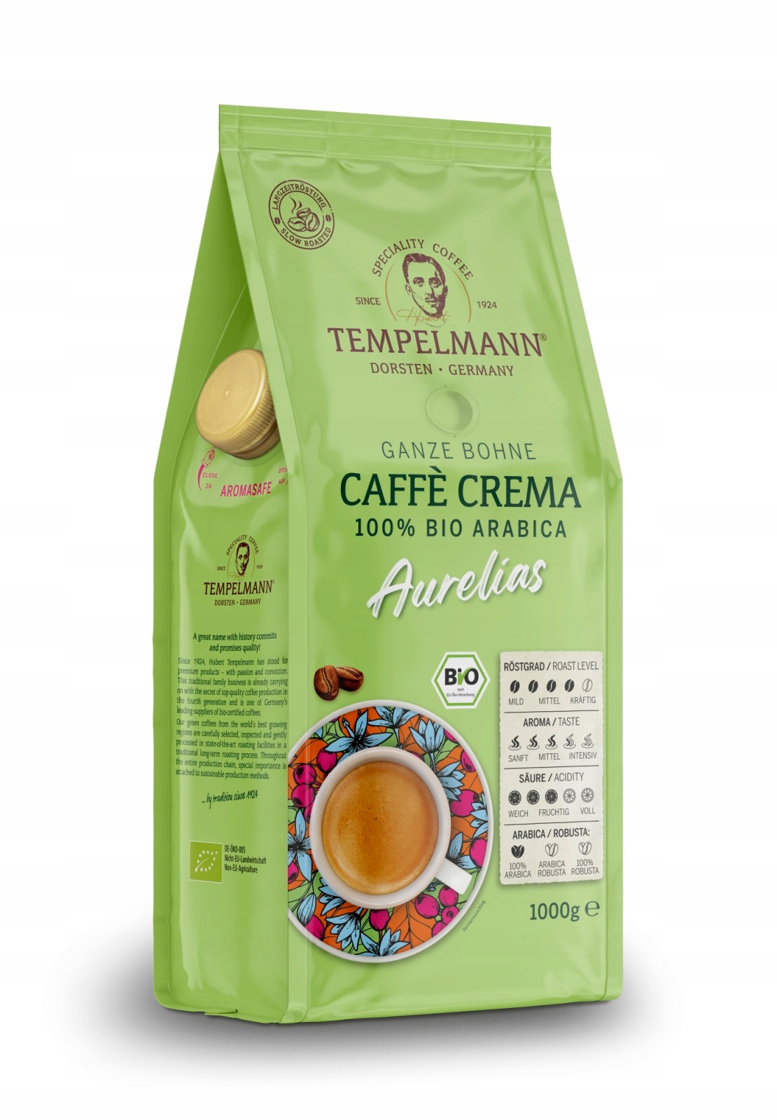 Levně Káva zrnková Tempelmann Aurelias Crema Bio 1 kg