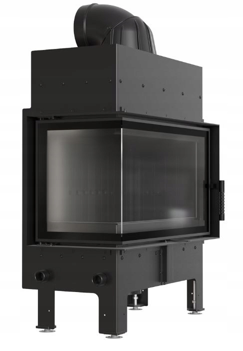 Ocelový krb Floki M levý 10 kW, černé obložení, přívod popelníku