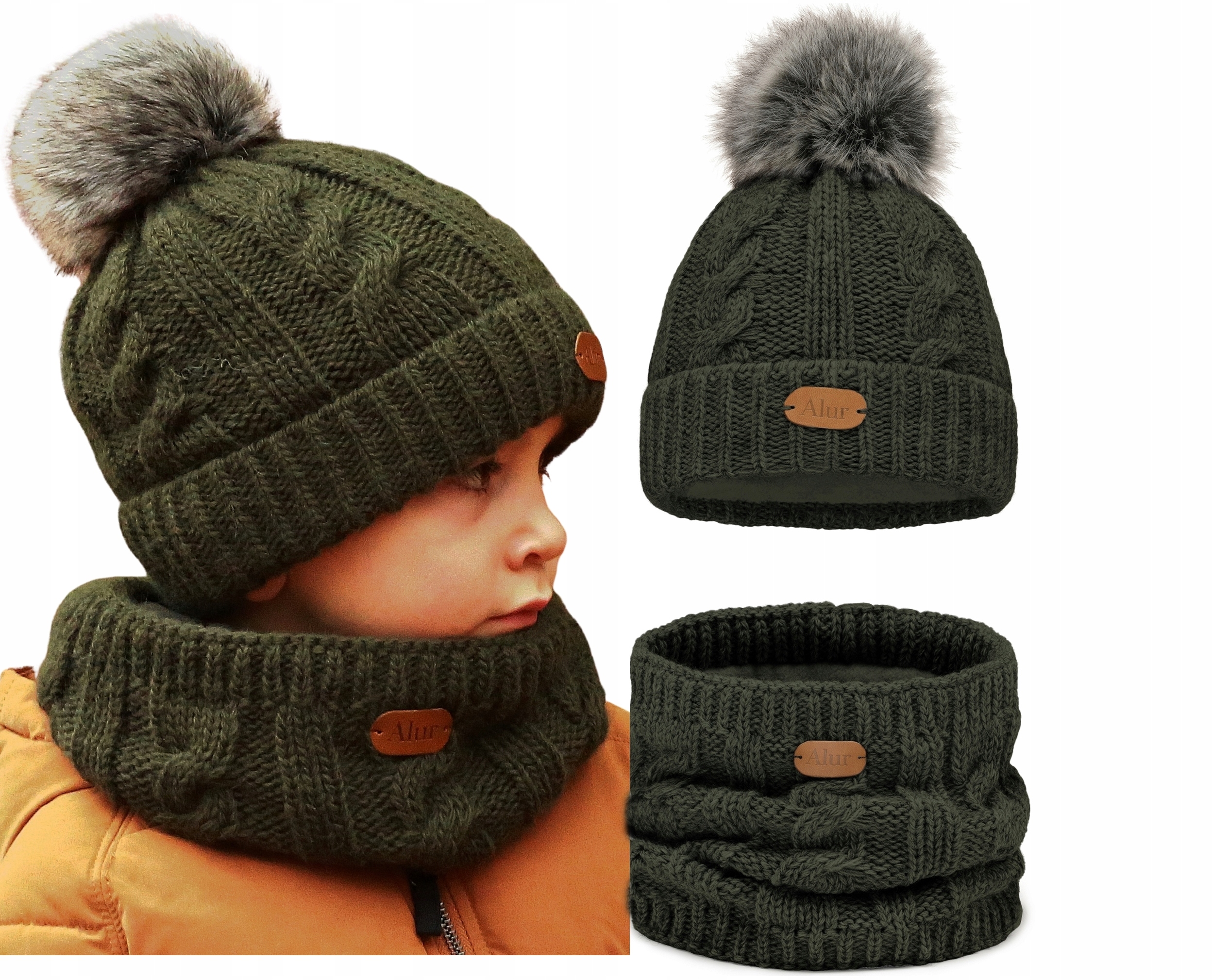 

Khaki komplet zimowy czapka i komin Polar od 48-56
