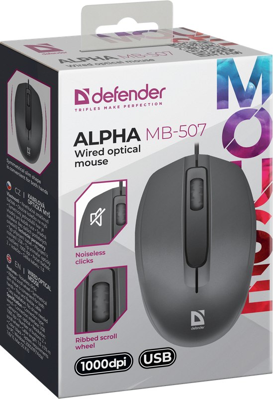 MYSZ DEFENDER ALPHA MB-507 OPTICAL 1000dpi 3P CZARNA SILENT — 10