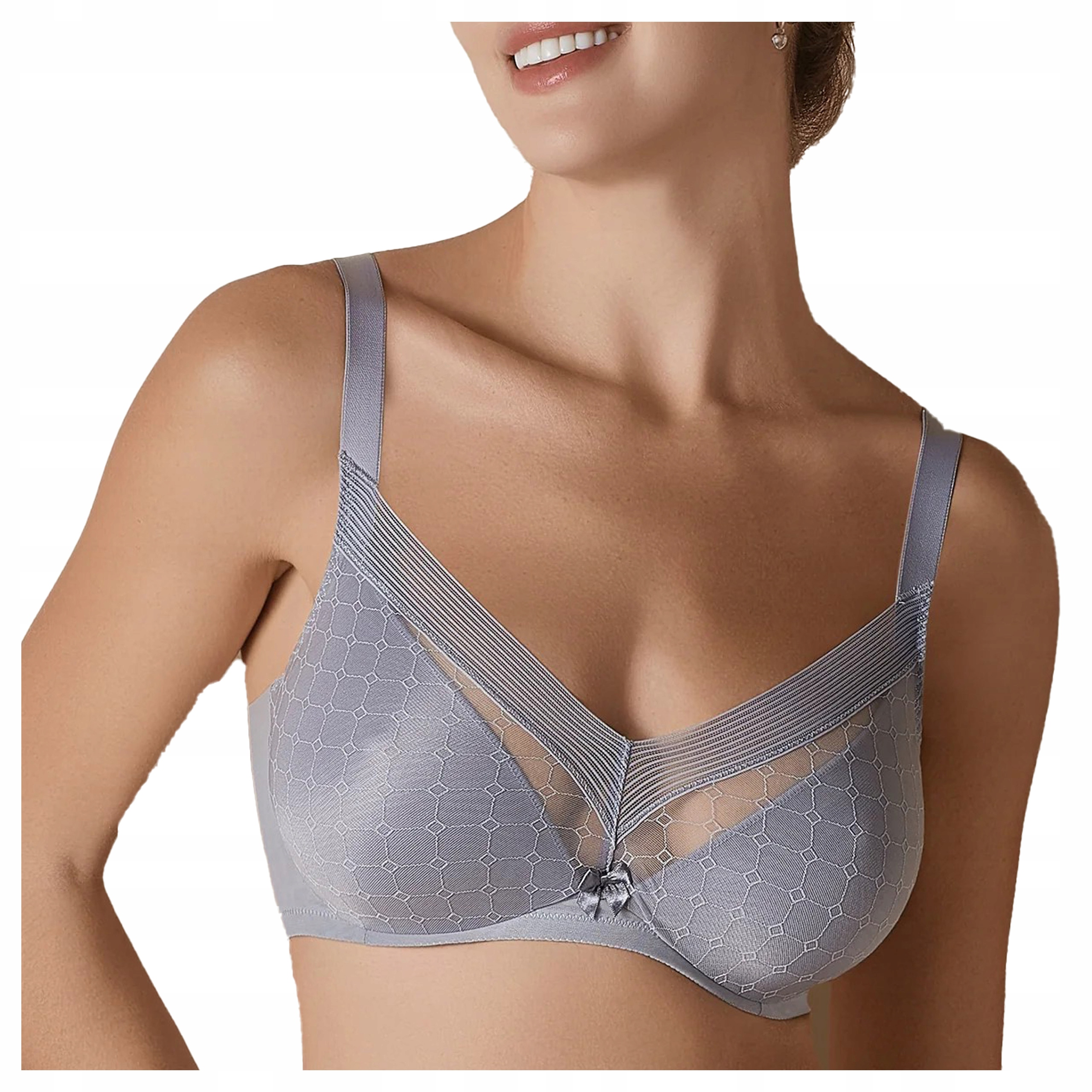 Pohodlná měkká podprsenka s kosticemi lemovaná tylem Roxana šedá 80D