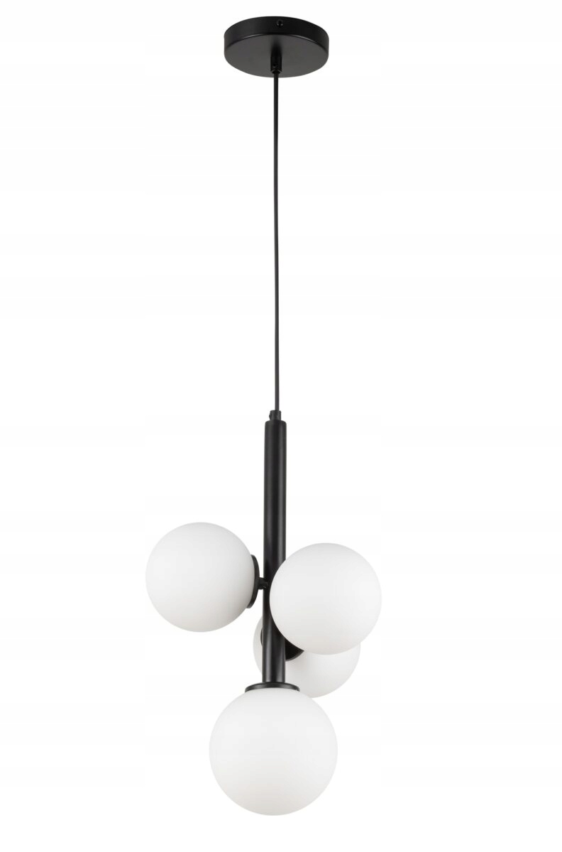 Dekorativní závěsná lampa černá, moderní skleněné bílé koule, 4 body Sigma
