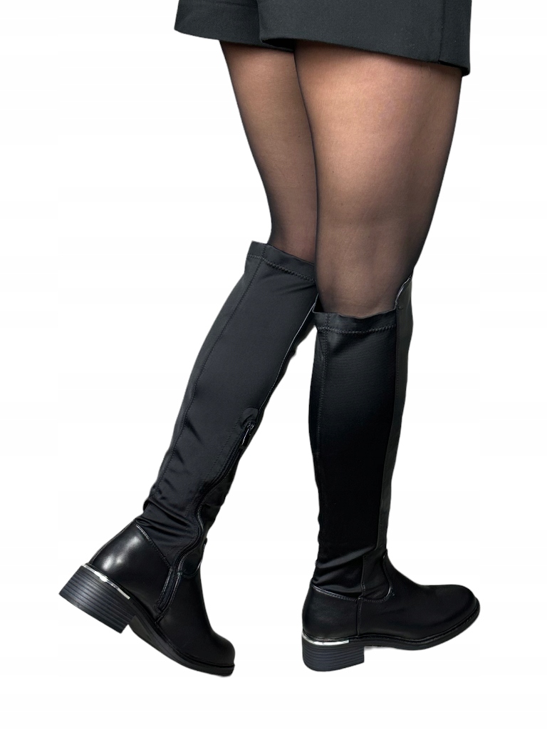 Elegantní Dámské Kozačky Za Koleno Se Strečem, Černé, Elegantní Boty 37