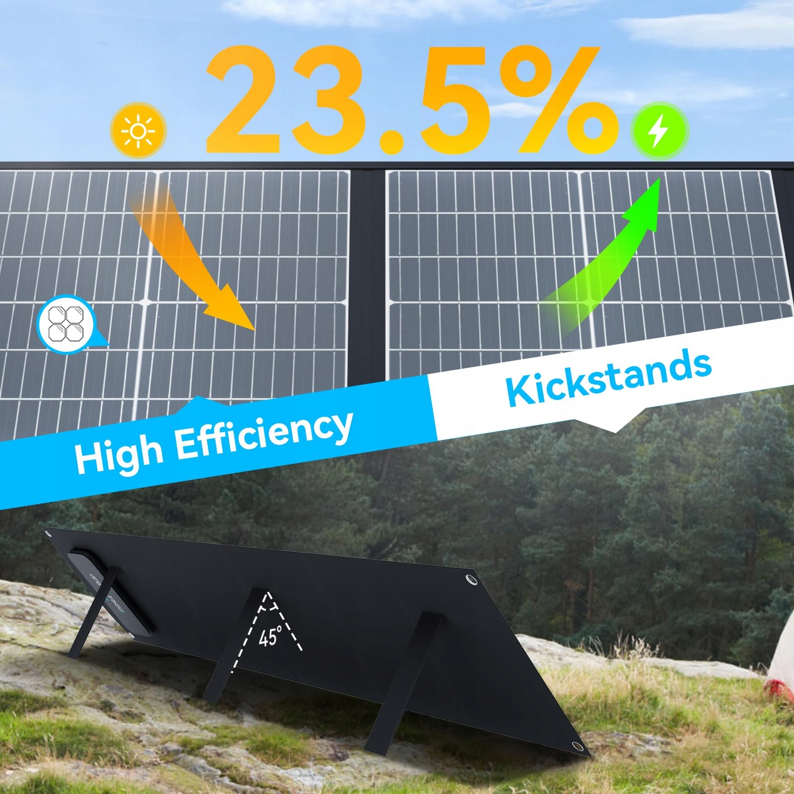 ECOSONIQUE 200W Przenośny Panel Solarny Składany USB-C USB-A MC4 Do Kampera — miniatura 4