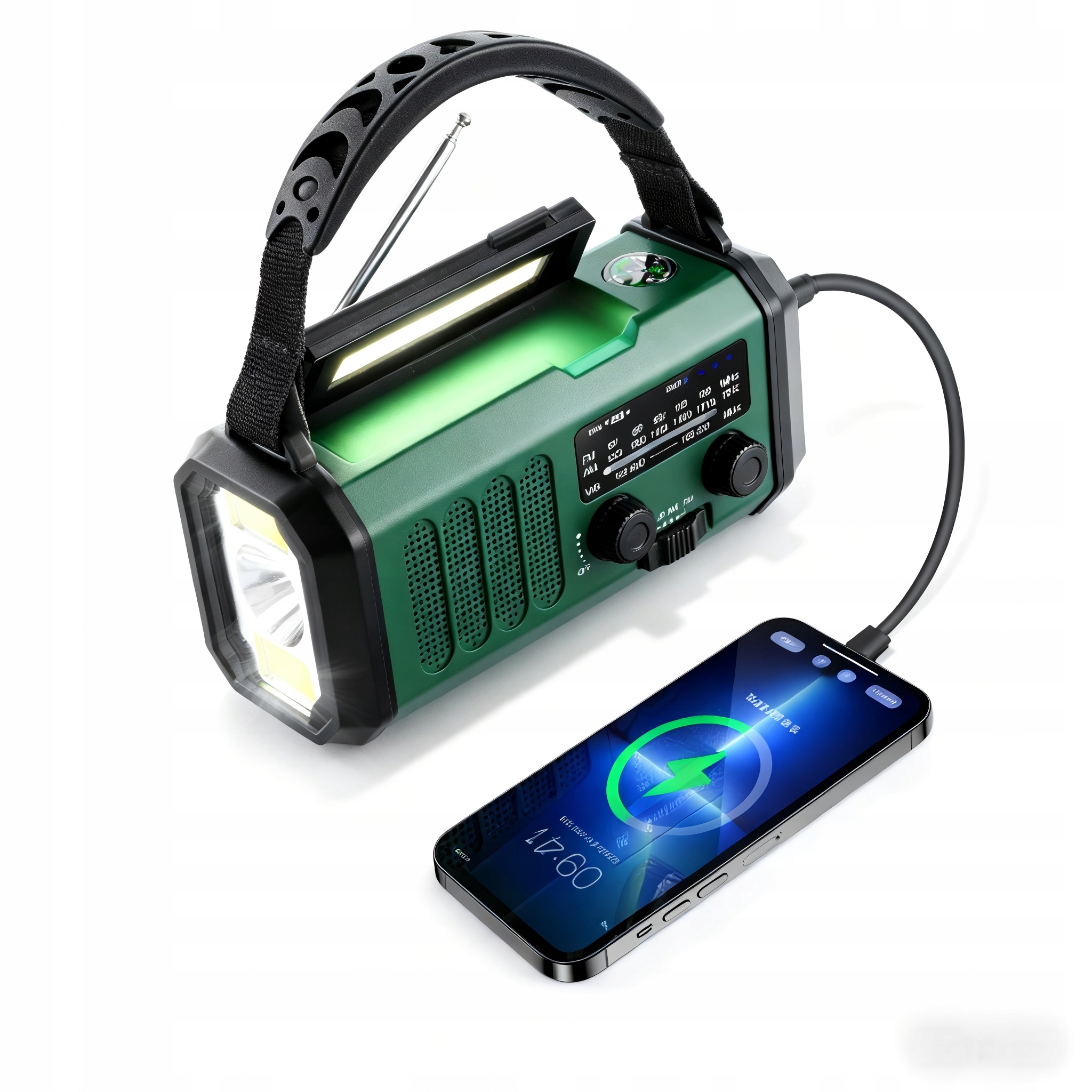 Radio Solarne Awaryjne 10000mAh Dynamo Powerbank Korbka Latarka Sos Na Ryby