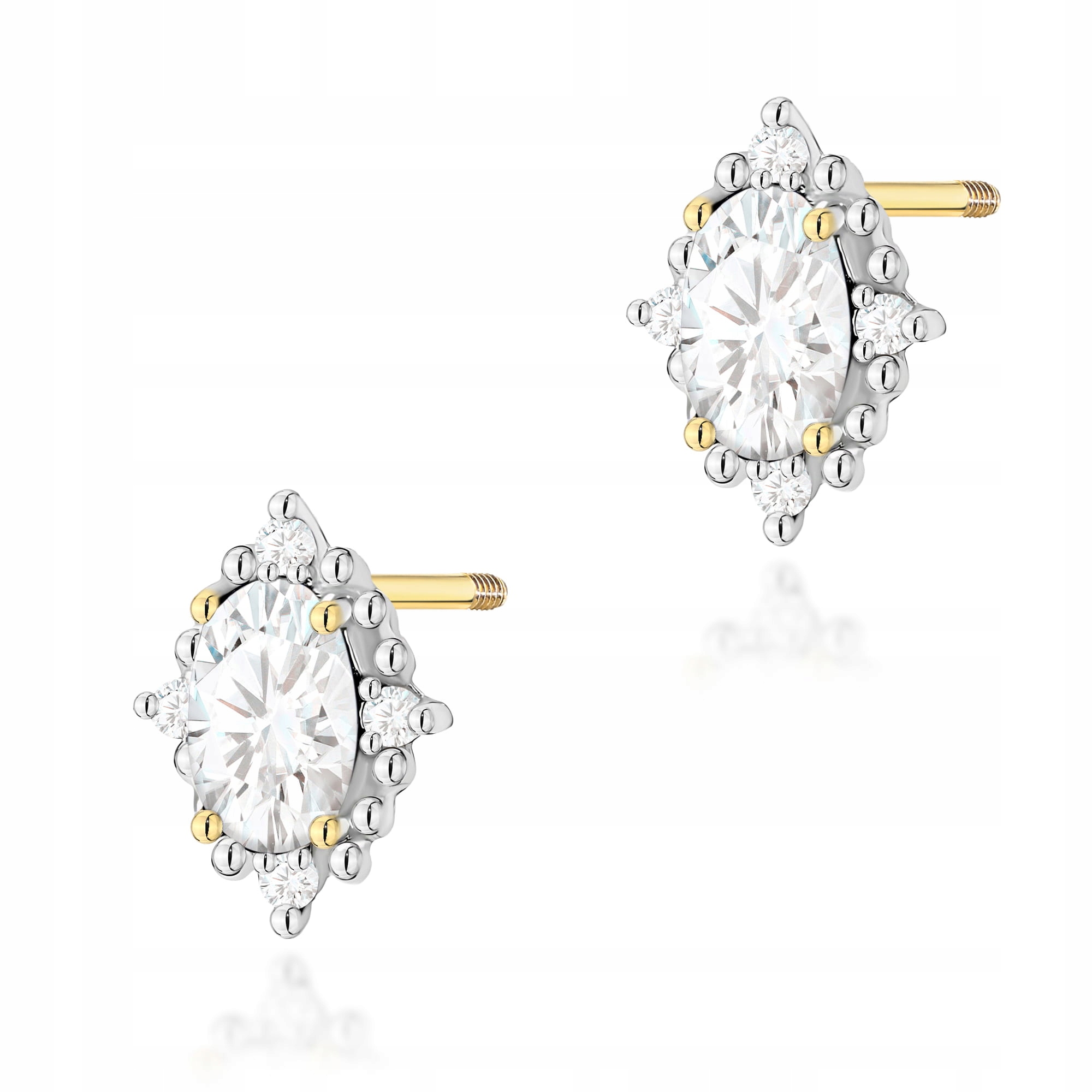 Zlaté náušnice 585 laboratorní diamanty oválné 0,50 ct šroubovací tyčinky