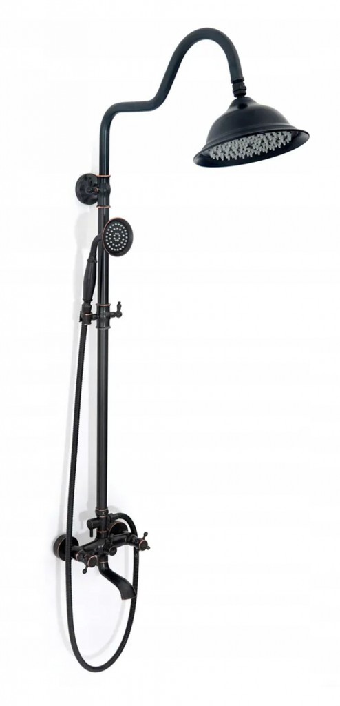 Sprchový set s batériou 150mm Retro čierny Rea -P2366) /sm/