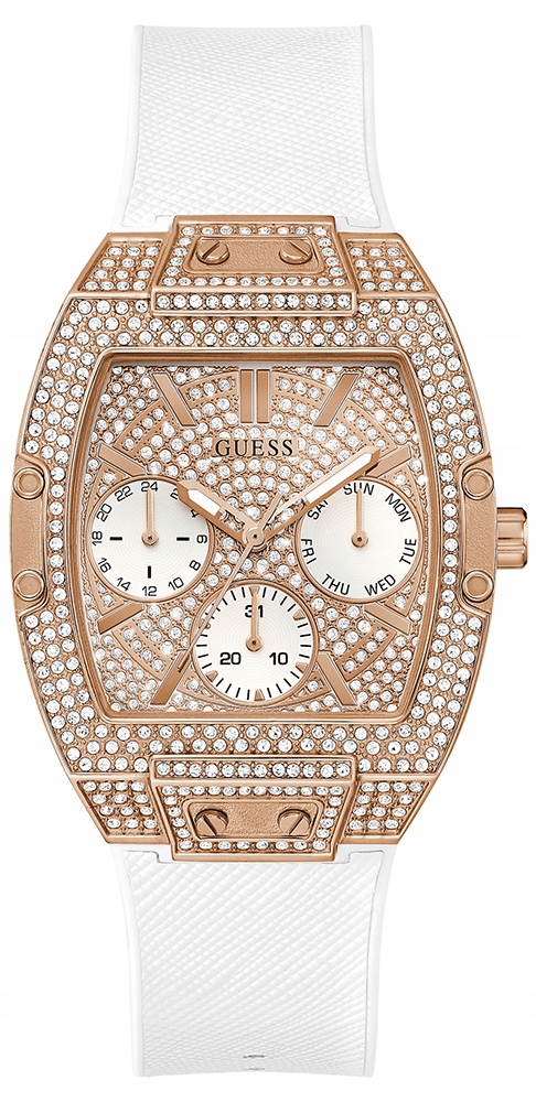 Guess dámské hodinky GW0105L3 růžové zlato bílý pásek s kamínky
