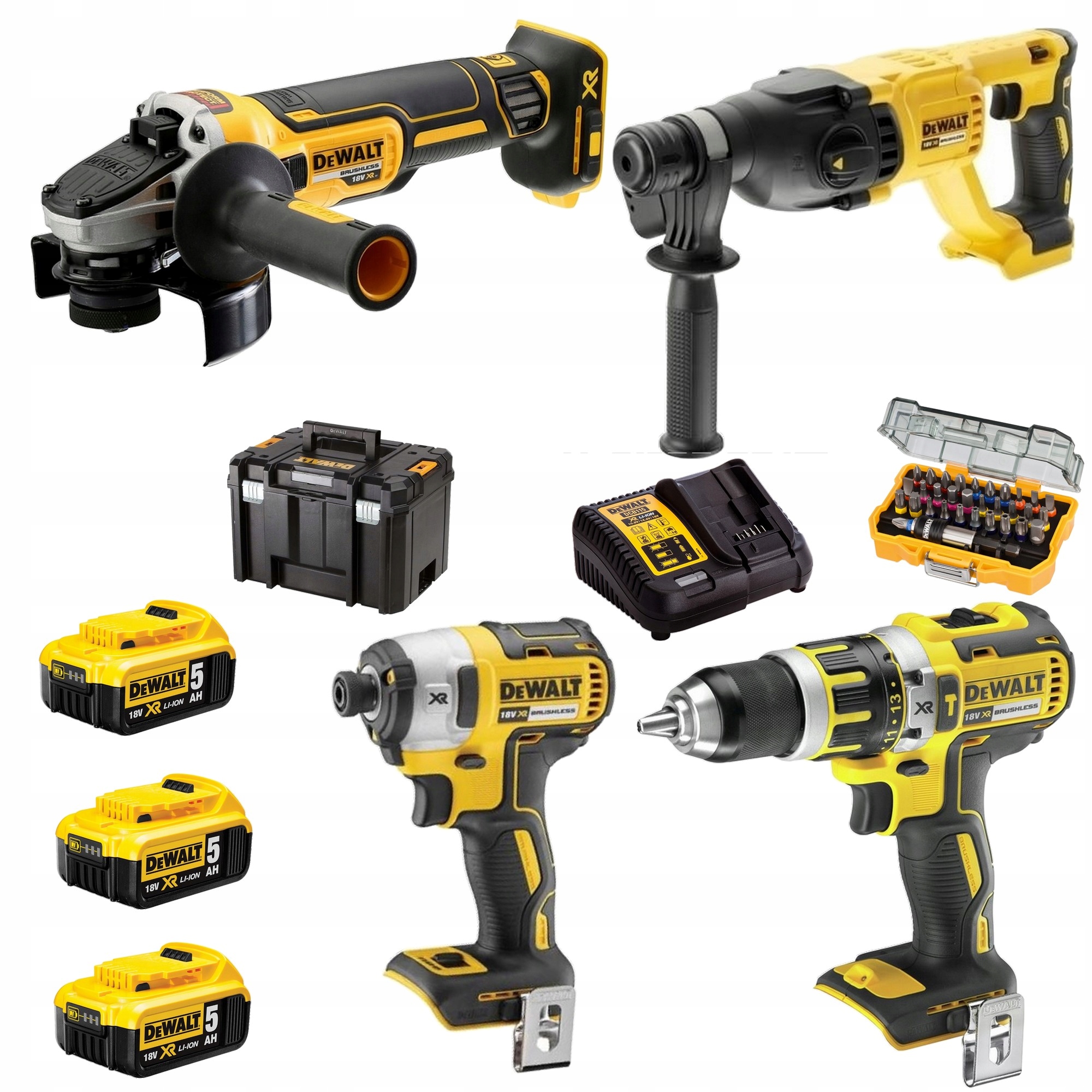 Dewalt zestaw DCD796 DCH133 DCG405 DCF887 18V 3x5.0Ah