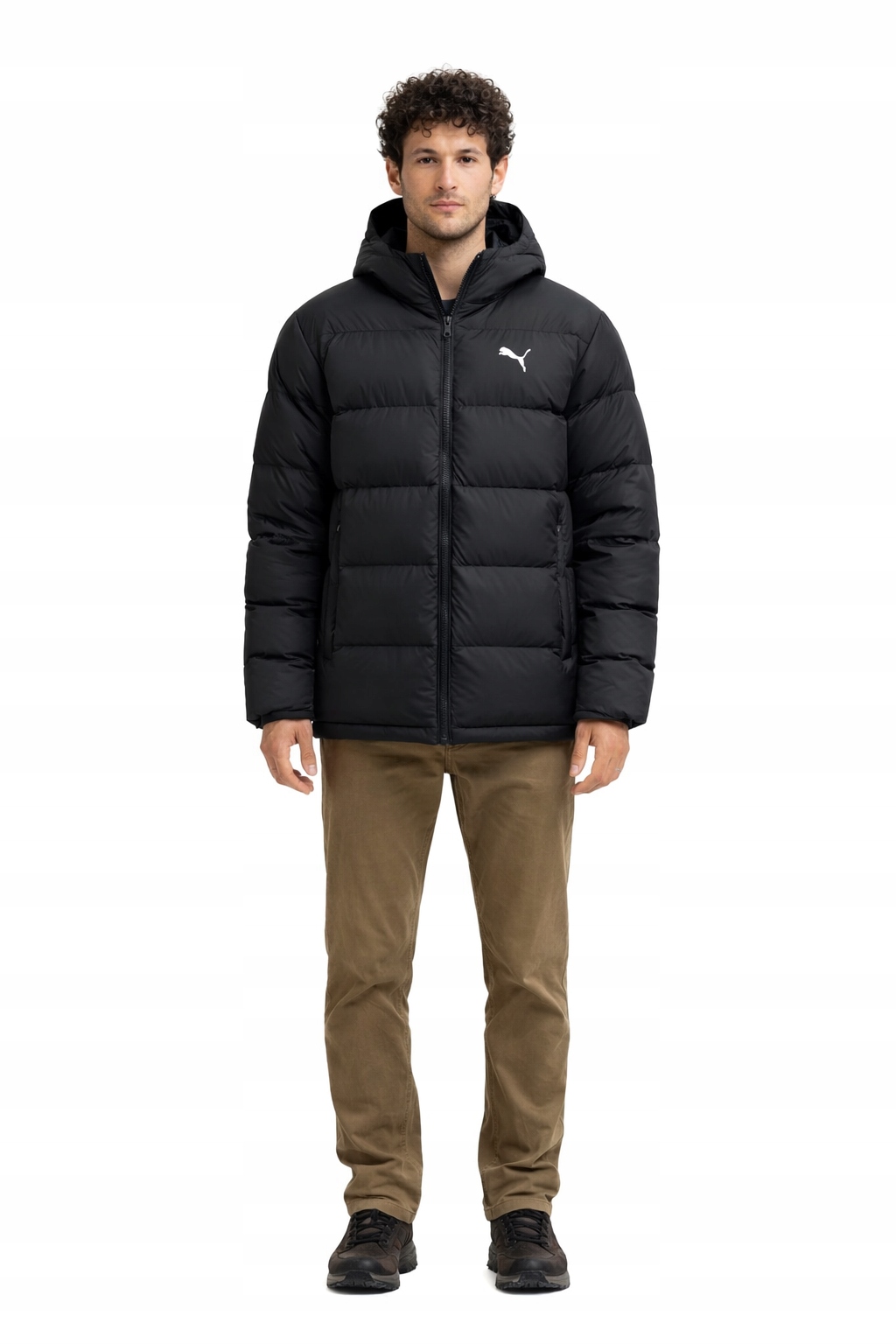 Puma Černá Prošívaná Bunda S Kapucí Na Zip XL I4A