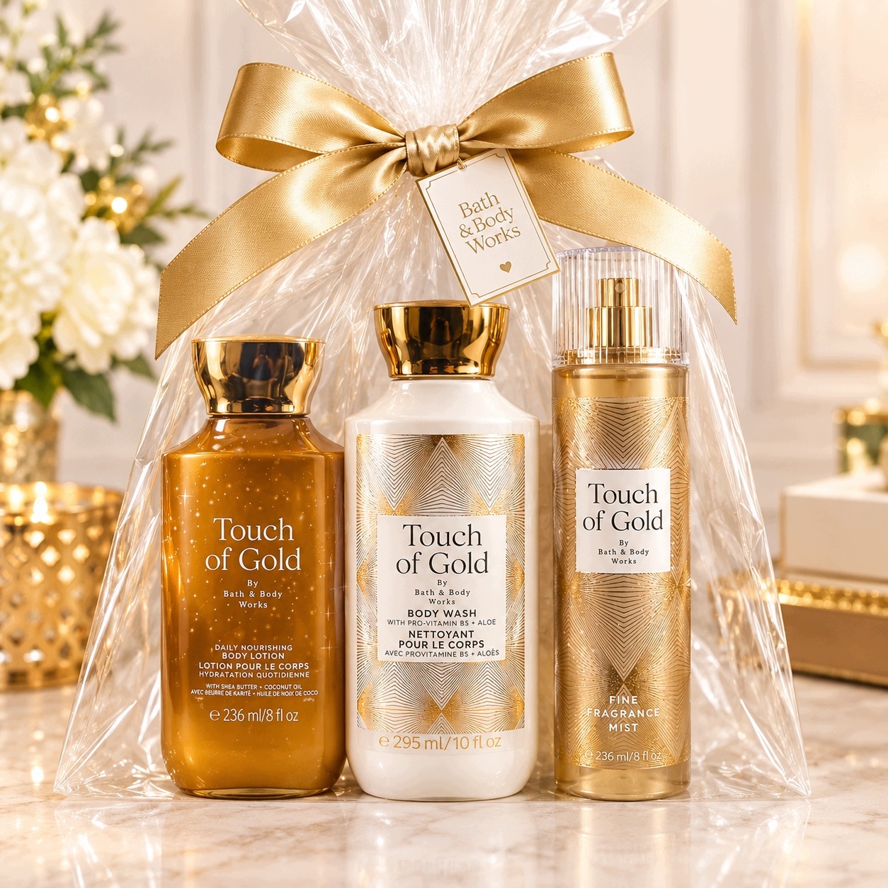 Bath & Body Works Touch of Gold Zestaw 3 kosmetyków mgiełka balsam żel