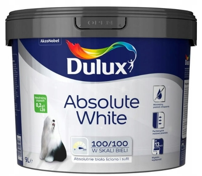 Dulux Absolute White Farba Do Ścian I Sufitów 9L